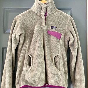 Patagonia Womens Snap-T Fleece Pullover Grey With Purple Trim